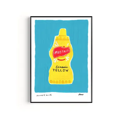 Natalie Cass Art Blue Mustard Hand Painted Art Print - A2