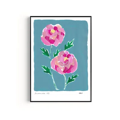 Natalie Cass Art Blue / Pink / Purple Peonies Hand Painted Art Print - A2