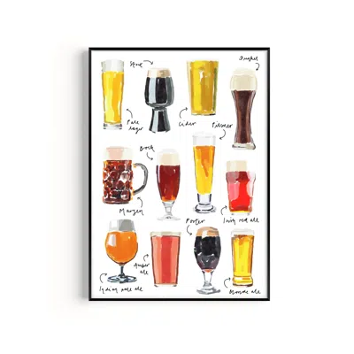 Natalie Cass Art Gold / Orange Beer Hand Painted Art Print - A2 In Multi
