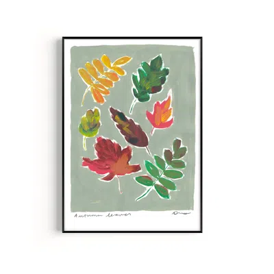 Natalie Cass Art Green Autumn Leaves Hand Painted Art Print - A2