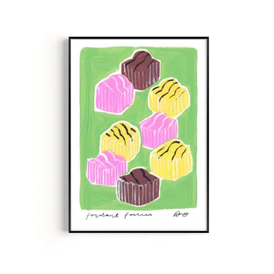 Natalie Cass Art Green Fondant Fancies Hand Painted Art Print - A2