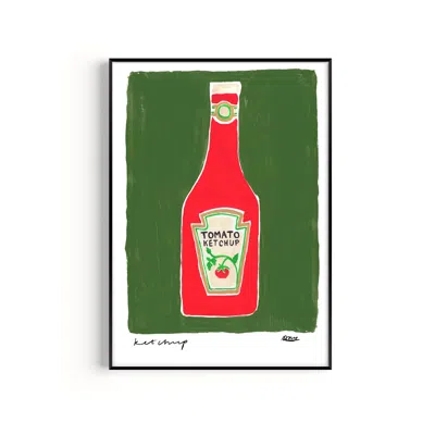 Natalie Cass Art Green Ketchup Hand Painted Art Print - A3