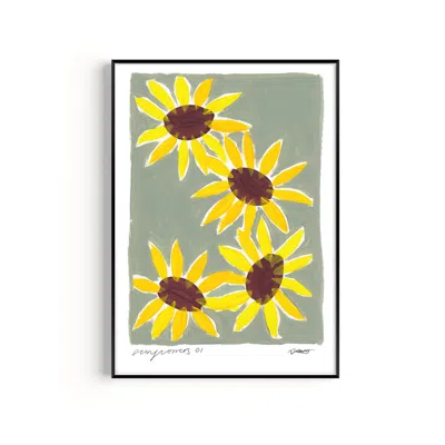 Natalie Cass Art Neutrals / Yellow / Orange Sunflowers Hand Painted Art Print - A2