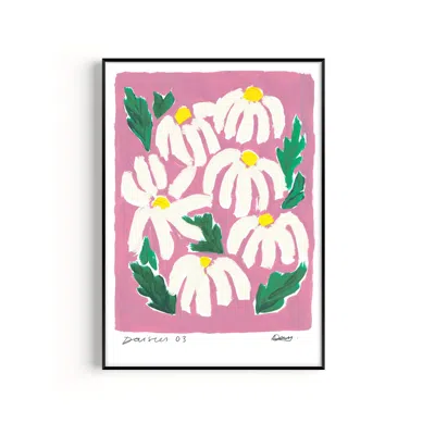 Natalie Cass Art Pink / Purple Daisies Hand Painted Art Print - A2