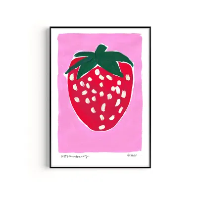 Natalie Cass Art Pink / Purple / Red Strawberry Hand Painted Art Print - A3 In Multi
