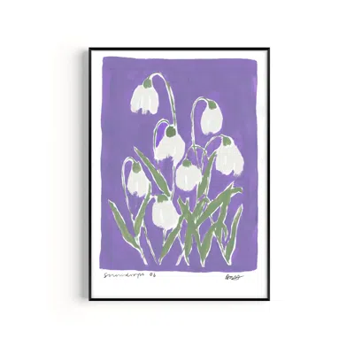 Natalie Cass Art Pink / Purple Snowdrops Hand Painted Art Print - A3 In Multi