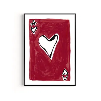 Natalie Cass Art Red Ace Of Hearts Hand Painted Art Print - A2
