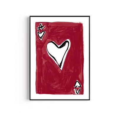 Natalie Cass Art Red Ace Of Hearts Hand Painted Art Print - A3