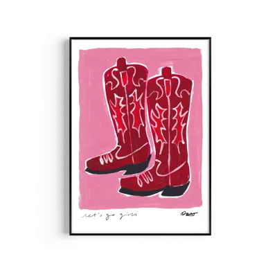 Natalie Cass Art Red / Pink / Purple Cowboy Boots Hand Painted Art Print - A2