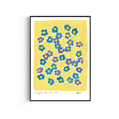 Natalie Cass Art Yellow / Orange Forget Me Not Hand Painted Art Print - A3