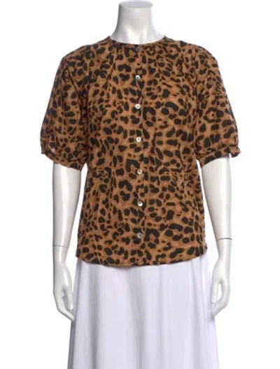 Pre-owned Natalie Martin Animal Print Crew Neck Blouse In Brown
