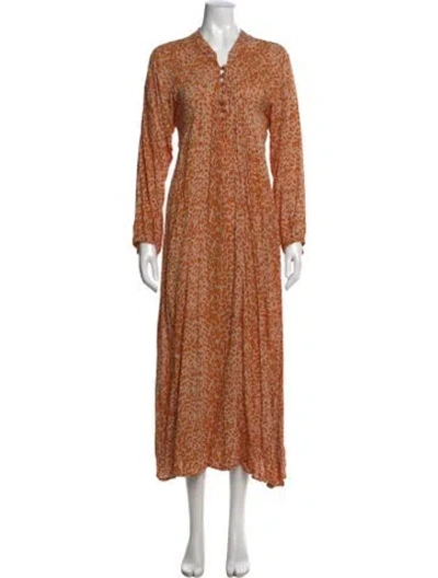 Pre-owned Natalie Martin Animal Print Long Dress In Orange