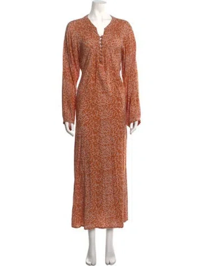 Pre-owned Natalie Martin Animal Print Long Dress In Orange