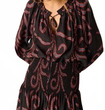 Natalie Martin Ashley Tie-detail Collarless Top In Black Feather In Multi
