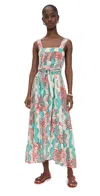 Natalie Martin Collection Jasmine Maxi Dress With Sash Coral Wave Turquoise In Coral Wave Turquoise