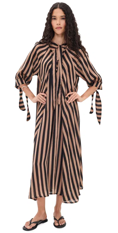Natalie Martin Collection Monét Dress Thick Stripe Black & Tan