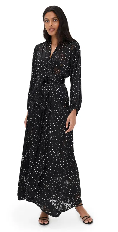 Natalie Martin Collection Nico Long Sleeve Maxi With Sash Midnight Burnout In Black