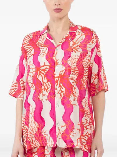 Natalie Martin Coral-print Short-sleeve Shirt In Pink