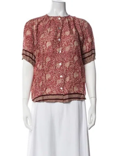 Pre-owned Natalie Martin Floral Print Crew Neck Blouse In Red