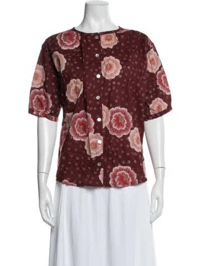Pre-owned Natalie Martin Floral Print Crew Neck Top In Red