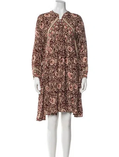 Pre-owned Natalie Martin Floral Print Knee-length Dress In Burgundy