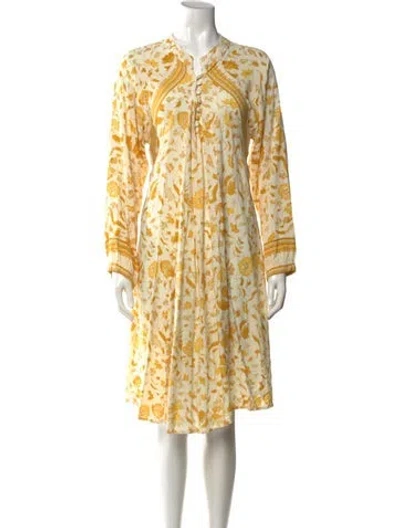 Pre-owned Natalie Martin Floral Print Knee-length Dress In Neutrals/yellow