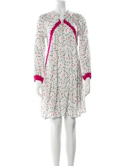 Pre-owned Natalie Martin Floral Print Knee-length Dress In White