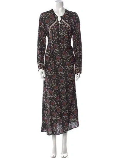 Pre-owned Natalie Martin Floral Print Long Dress In Black