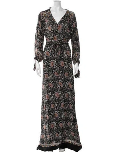 Pre-owned Natalie Martin Floral Print Long Dress In Black