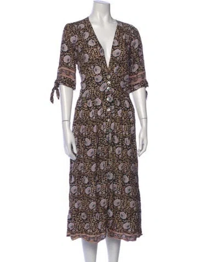 Pre-owned Natalie Martin Floral Print Long Dress In Black