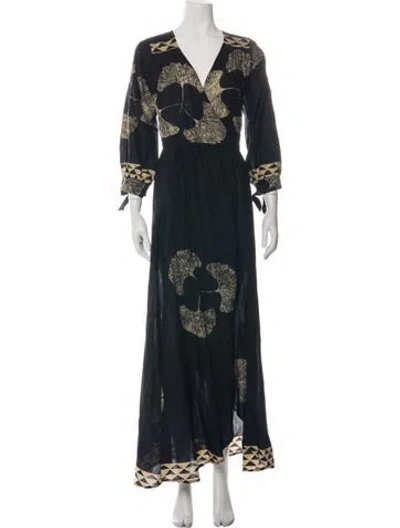 Pre-owned Natalie Martin Floral Print Long Dress In Black
