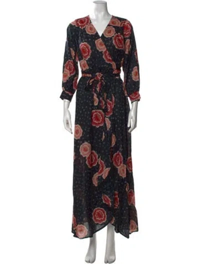 Pre-owned Natalie Martin Floral Print Long Dress In Black