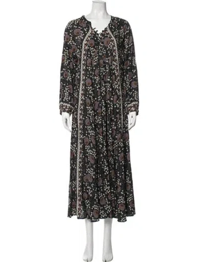 Pre-owned Natalie Martin Floral Print Long Dress In Black/purple