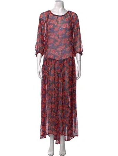 Pre-owned Natalie Martin Floral Print Long Dress In Black/red