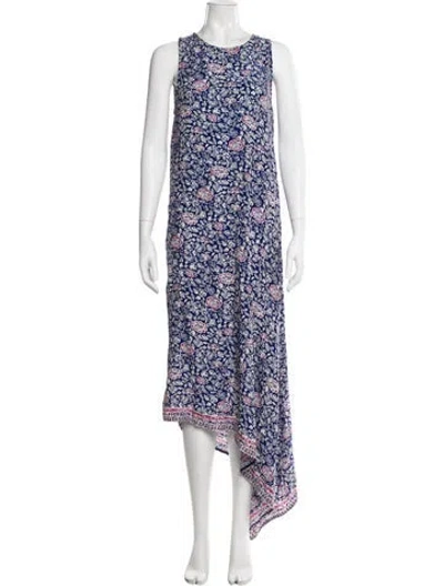 Pre-owned Natalie Martin Floral Print Long Dress In Blue