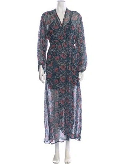 Pre-owned Natalie Martin Floral Print Long Dress In Blue