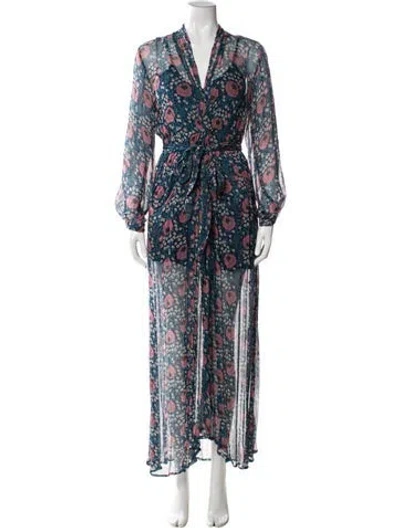 Pre-owned Natalie Martin Floral Print Long Dress In Blue