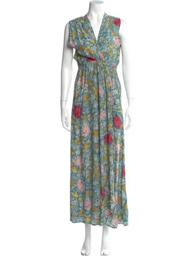 Pre-owned Natalie Martin Floral Print Long Dress In Blue