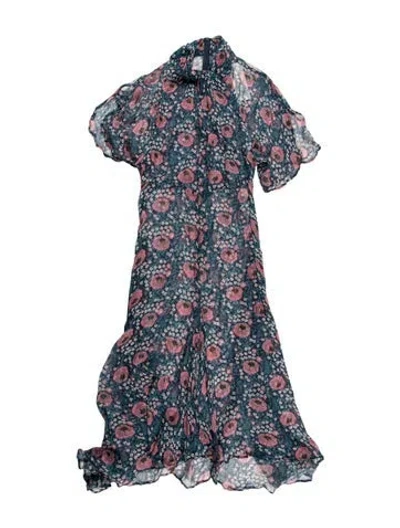 Pre-owned Natalie Martin Floral Print Long Dress In Blue