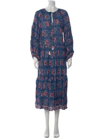 Pre-owned Natalie Martin Floral Print Long Dress In Blue