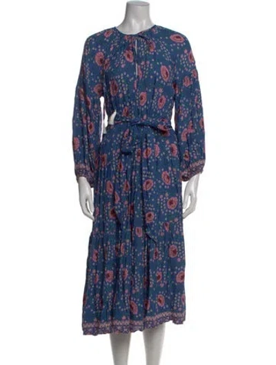 Pre-owned Natalie Martin Floral Print Long Dress In Blue