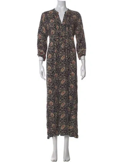Pre-owned Natalie Martin Floral Print Long Dress In Blue