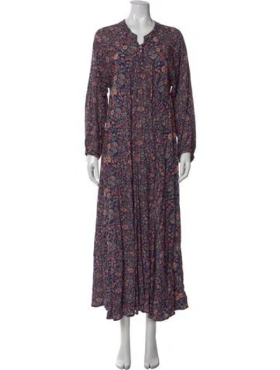 Pre-owned Natalie Martin Floral Print Long Dress In Blue