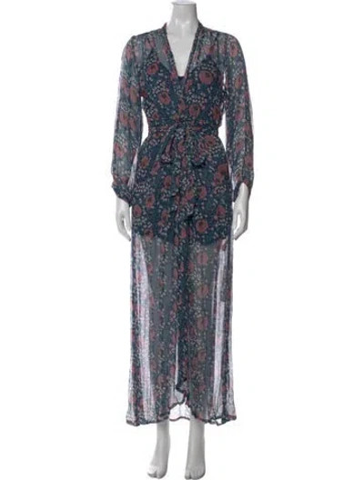 Pre-owned Natalie Martin Floral Print Long Dress In Blue