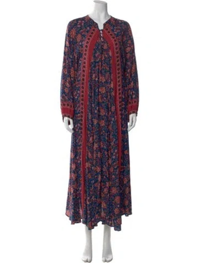 Pre-owned Natalie Martin Floral Print Long Dress In Blue