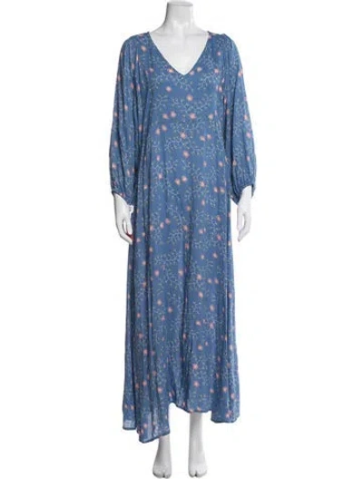 Pre-owned Natalie Martin Floral Print Long Dress In Blue