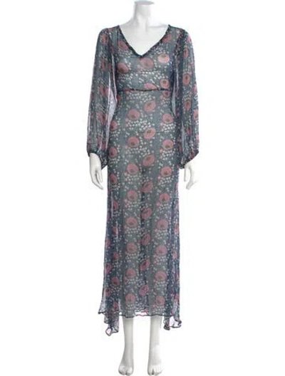 Pre-owned Natalie Martin Floral Print Long Dress In Blue