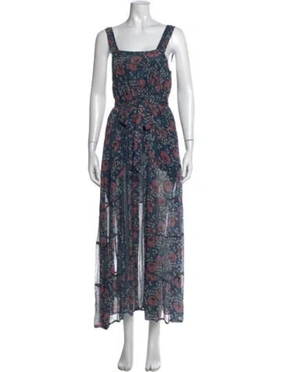 Pre-owned Natalie Martin Floral Print Long Dress In Blue