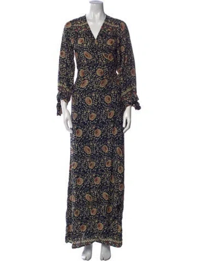 Pre-owned Natalie Martin Floral Print Long Dress In Blue