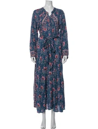 Pre-owned Natalie Martin Floral Print Long Dress In Blue